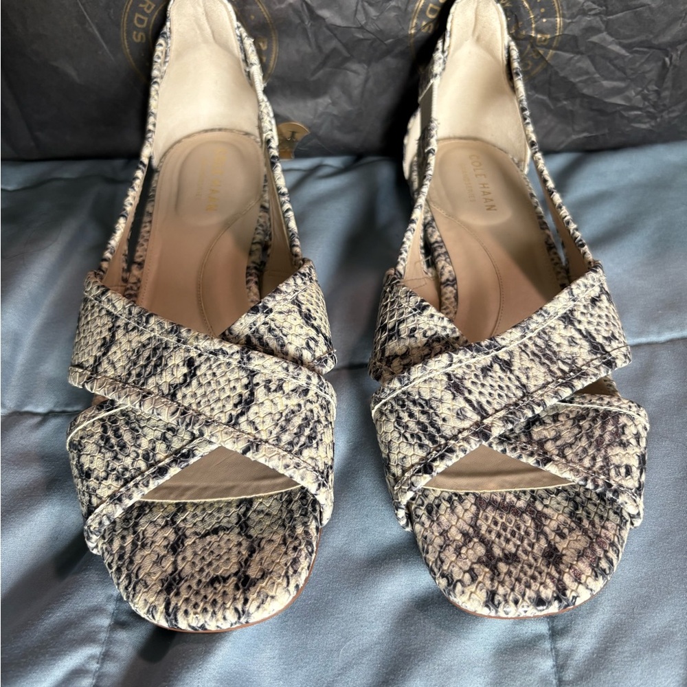Cole Haan Cream and Black Flats with Exotic Print